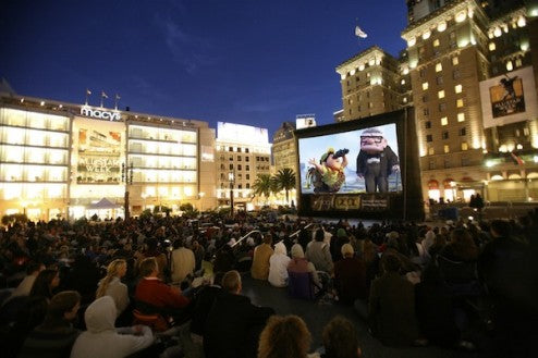 Open Air Cinema 25' Elite inflatable movie screen at Union Square, San Francisco