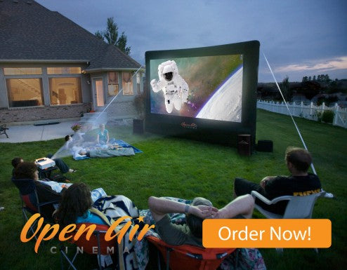 Open Air Cinema Home 12' outdoor movie system in a backyard