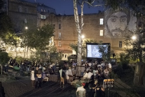 Film Screening in Ukraine. Maidan Heroes Square